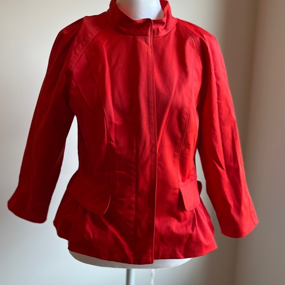 Kenneth Cole Sleek Fitted 3/4 Length Sleeve Jacket Brilliant Red/Orange - Picture 1 of 12